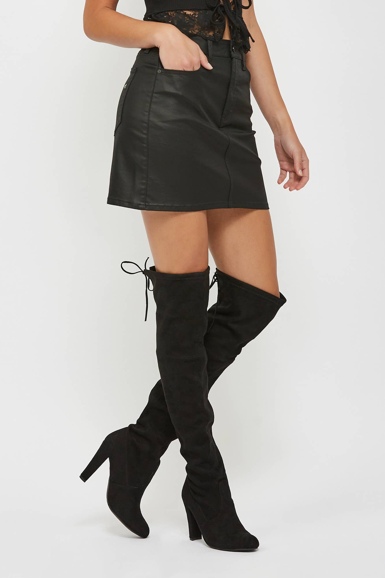 Coated High Rise Mini Skirt