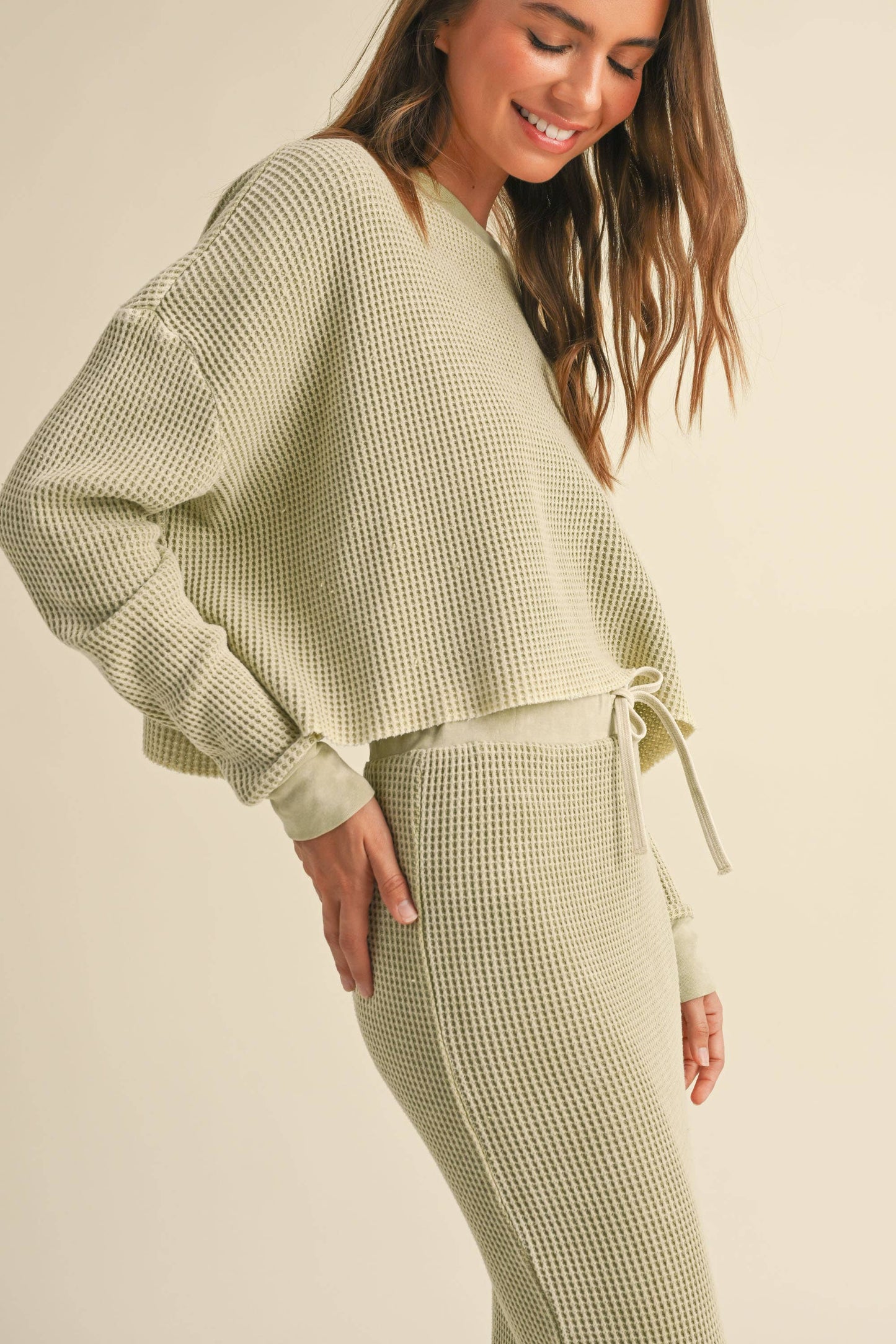 WASHED RIB KNITTED LONG SLEEVE TOP