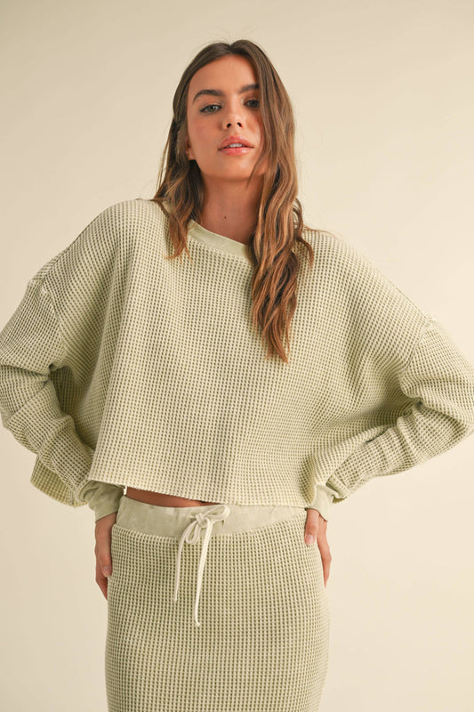 WASHED RIB KNITTED LONG SLEEVE TOP